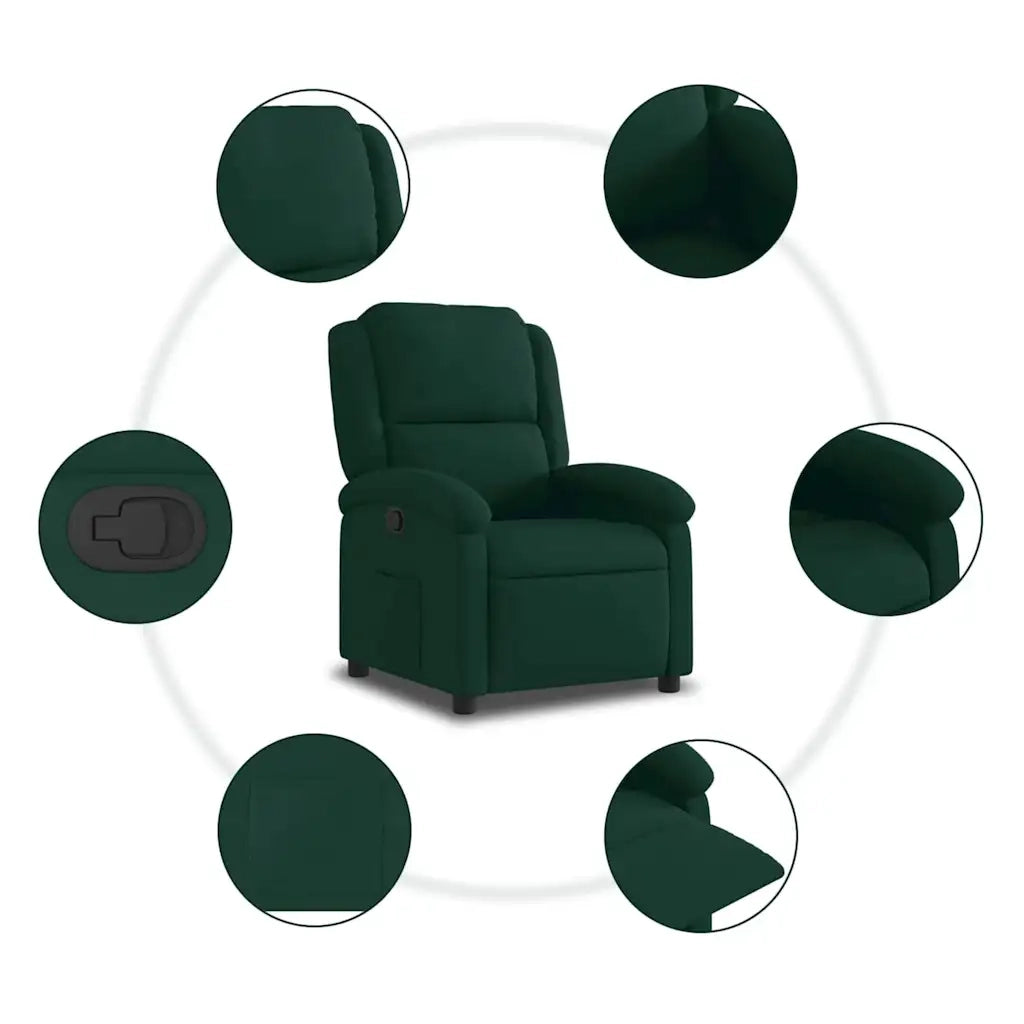 Divano Sedia-Poltrona Reclinabile Verde Scuro in Velluto 488096