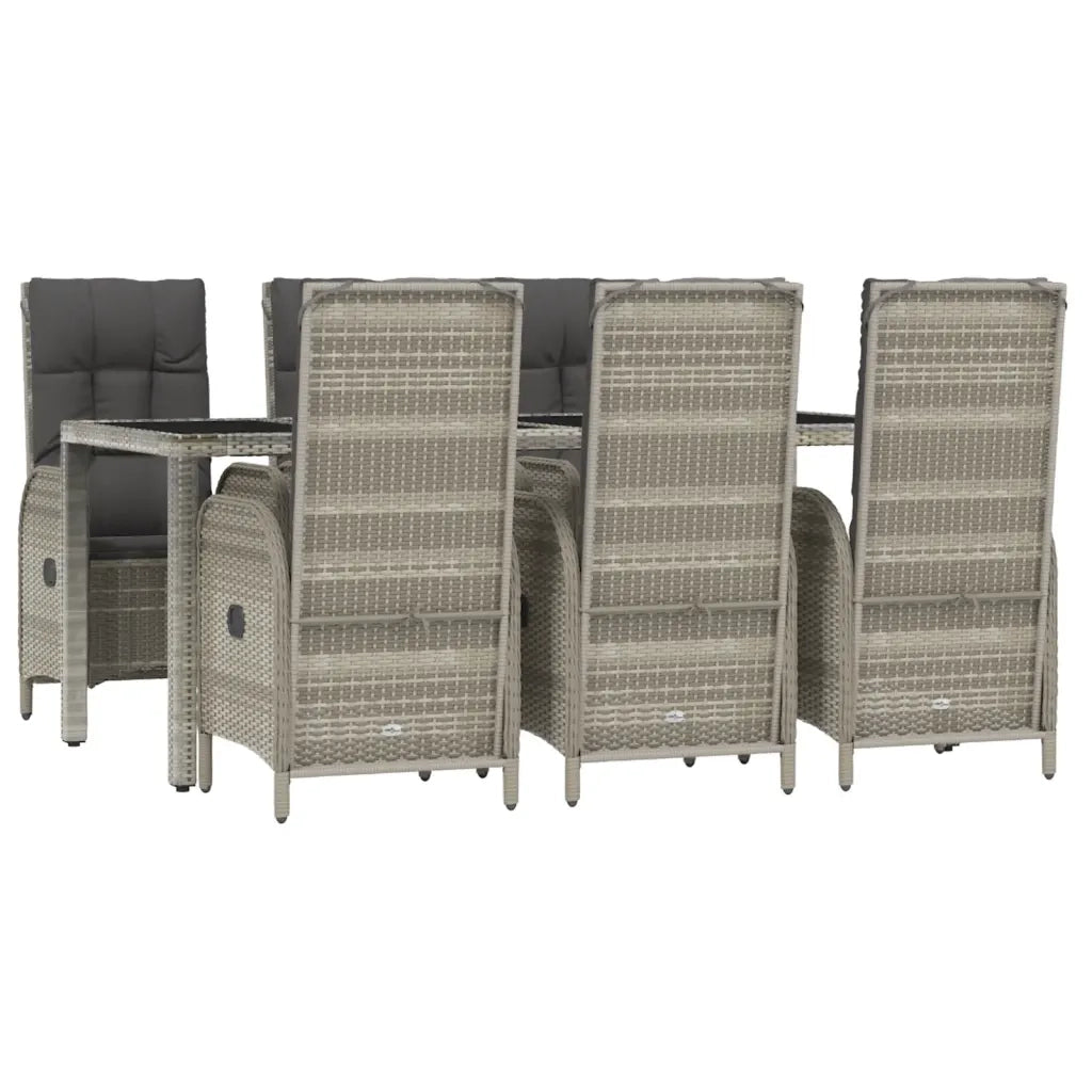 Set da Pranzo da Giardino 7 pz con Cuscini in Polyrattan Grigio
