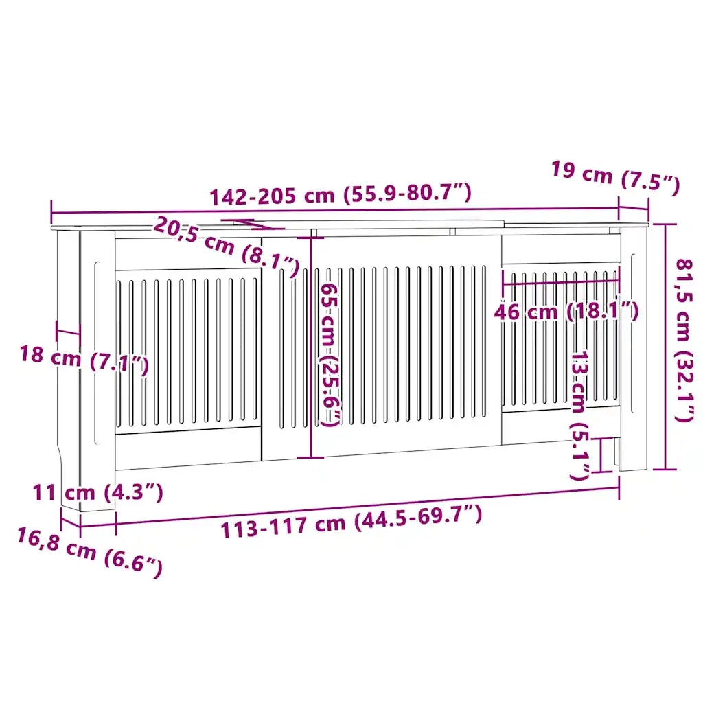 vidaXL Copertura per radiatori 2 pcs Grigio (142-205) x 20.5 x 81.5 cm