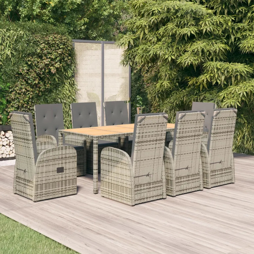 Set da Pranzo da Giardino 9 pz con Cuscini in Polyrattan Grigio 3157589