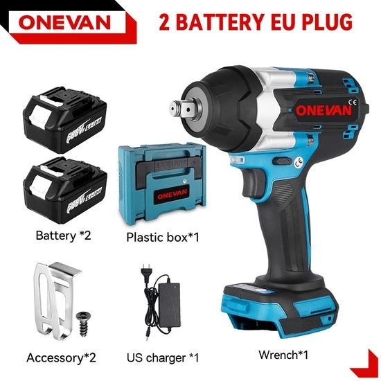 Set Completo di Chiavi per Fissi con Batteria - 1800NM - 1500W - Incluso 2 x Batterie - Blu/Nero