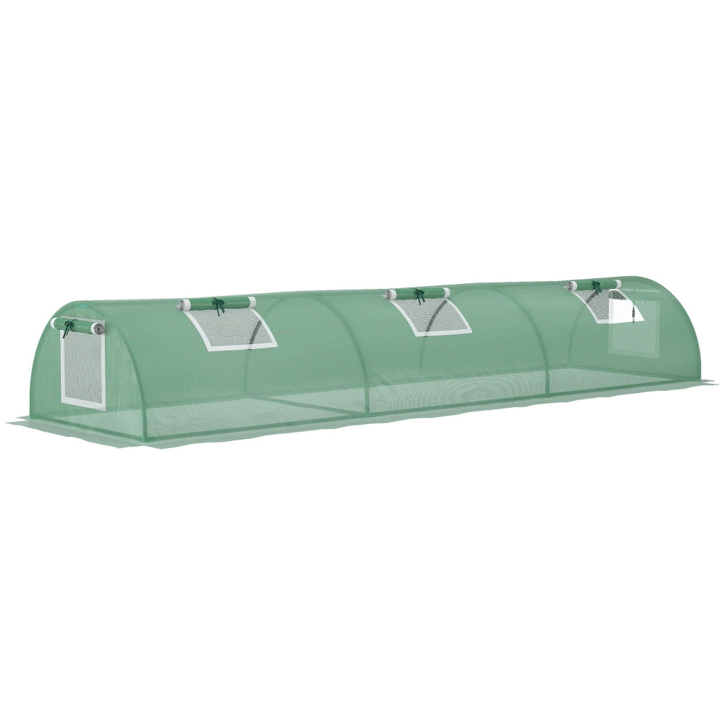Serra a tunnel mini 300 x 80 x 45 cm in acciaio con copertura in PE e finestre a rete, verde