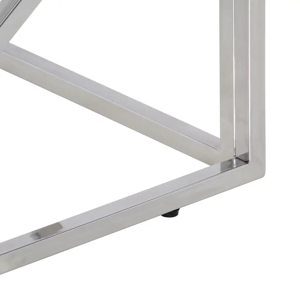 Tavolino Salotto Argento Acciaio Inox e Legno Massello Acacia 349943
