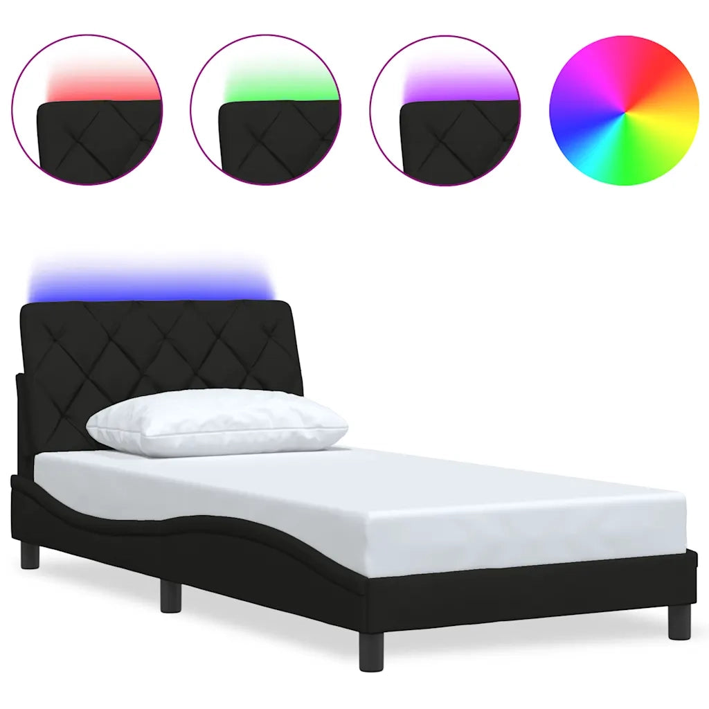 Giroletto con LED senza Materasso-Struttura Letto Nero 100x200 cm in Tessuto