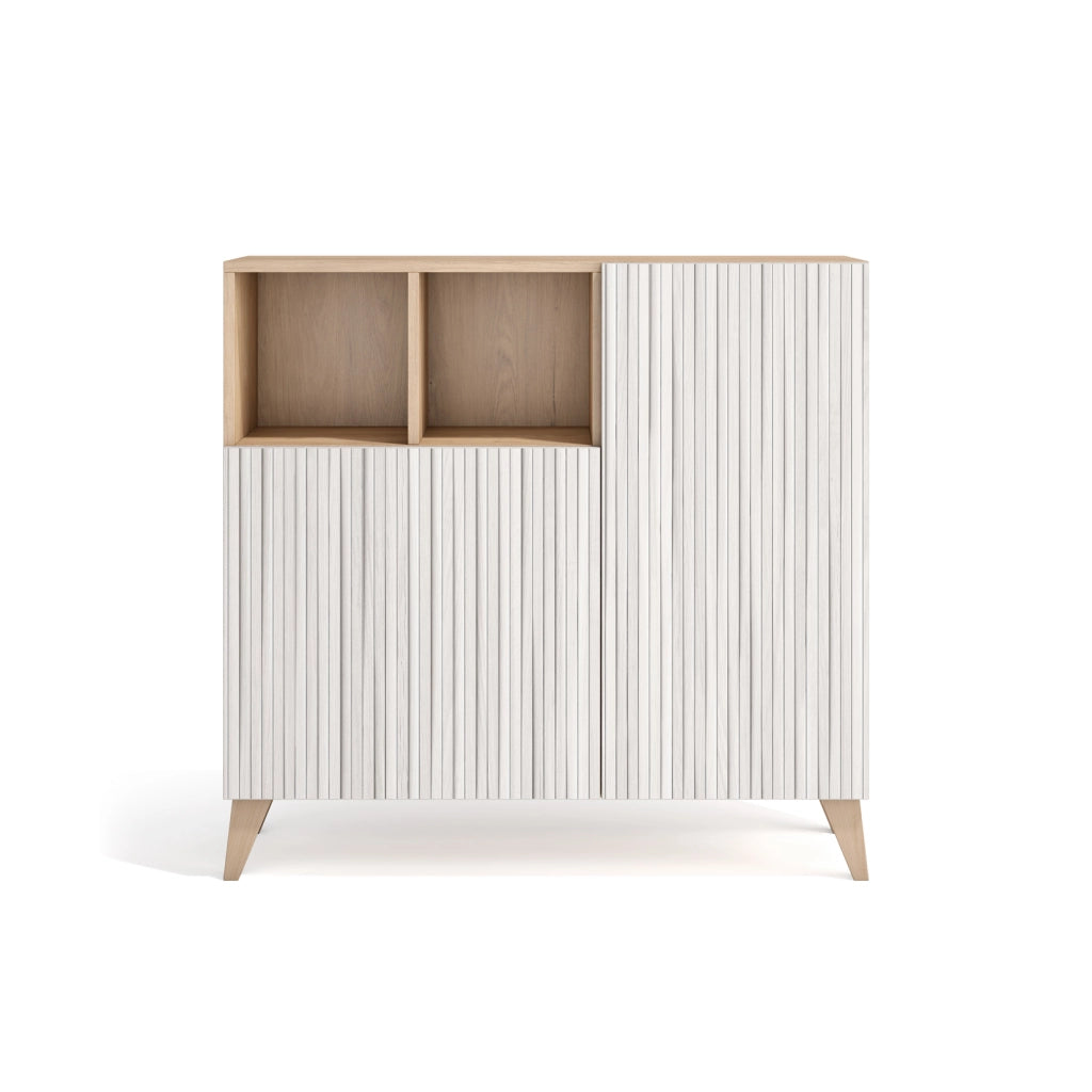 Scarpiera Herdasa effetto rovere chiaro ante stampa doghe bianche 87x90x27cm