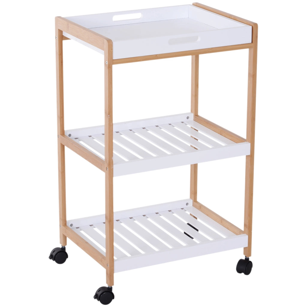 Carrello da cucina con ruote 2 ripiani + piano amovibile ¨C zephmum ¨C bianco MDF