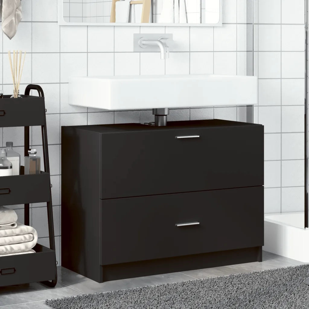 Mobile Lavabo-Armadietto da bagno Nero 78x37x59 cm in Truciolare