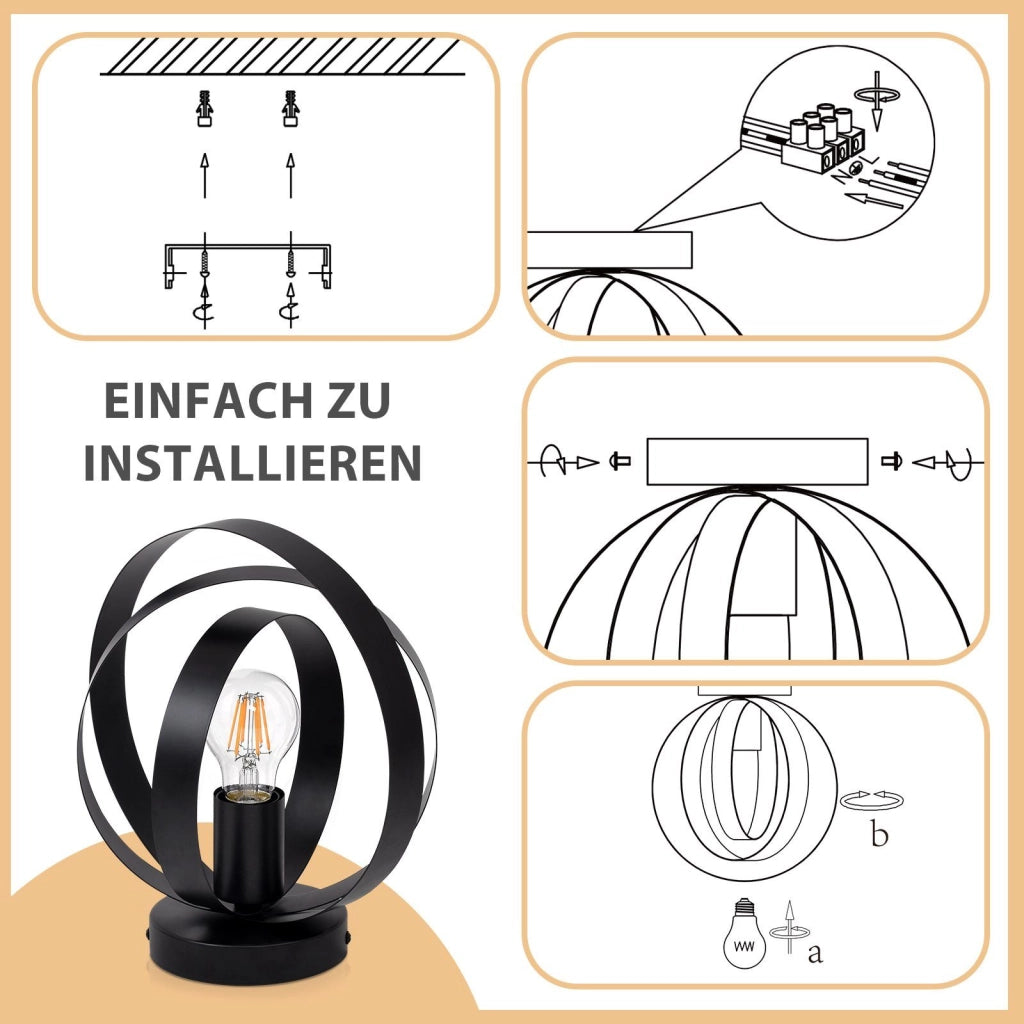 ZMH Lampada da soffitto metallo nero industriale ferro E27 paralume retrò per corridoio cucina ristorante
