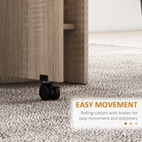 Tavolo Pieghevole con 2 Ribalte per 6 Persone con Ripiani e Rotelle Integrate  Legno Naturale