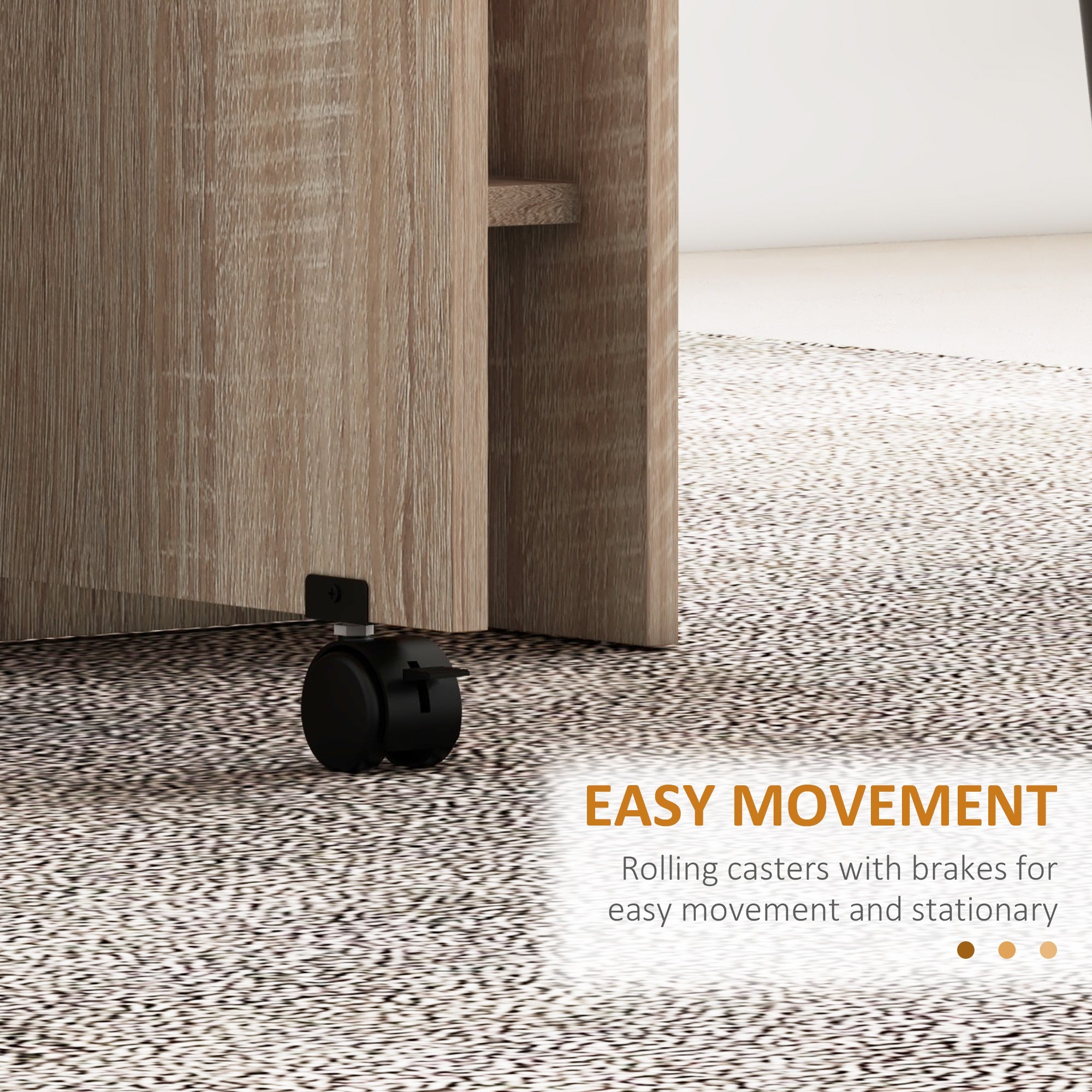 Tavolo Pieghevole con 2 Ribalte per 6 Persone con Ripiani e Rotelle Integrate  Legno Naturale