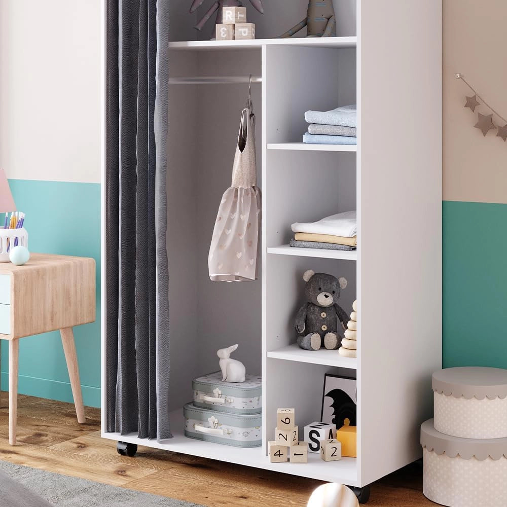 Armadio multifunzione Doros, Bianco, 100 x 168 cm Con rulli, per la conservazione flessibile di abbigliamento e accessori