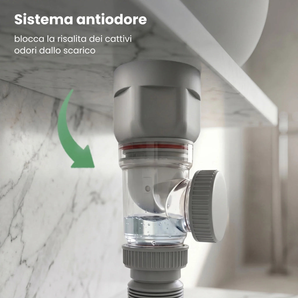 Sifone lavabo flessibile estensibile salvaspazio grigio