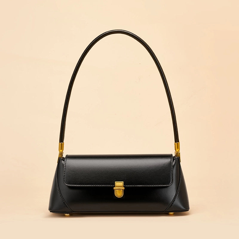 Borsa a mano da donna in vera pelle, colore nero.