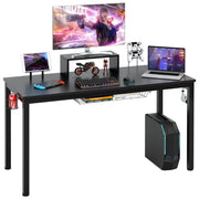 Scrivania ergonomica 140 x 60 x 74 cm con supporto per monitor portabicchieri e gancio per cuffie in MDF nero 20_0020565