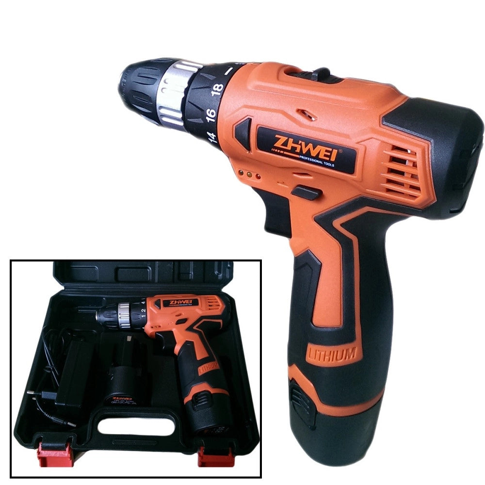 Trade Shop - Trapano Avvitatore A Batteria Ricaricabile 2 Batterie 12 Volt Mandrino 10mm -