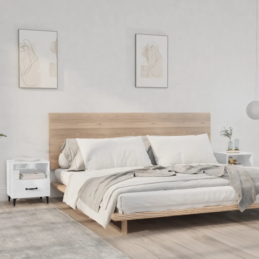 Comodini 2 pz-Set di 2 Tavolino da notte Bianco Lucido in Legno Multistrato
