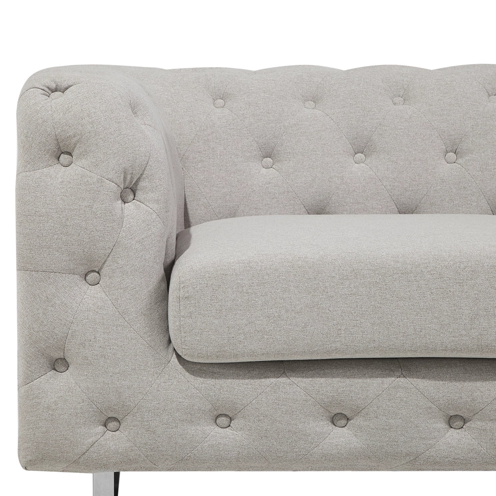 Divano Chesterfield a 2 posti con bottoni avorio beige capitonnè
