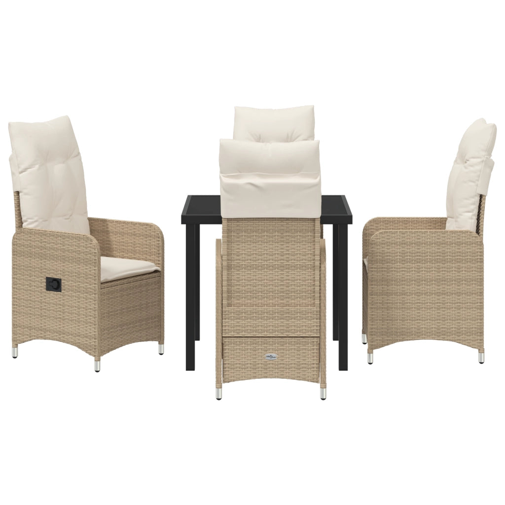 Set da Pranzo da Giardino 5 Pezzi con Cuscini Beige Polyrattan