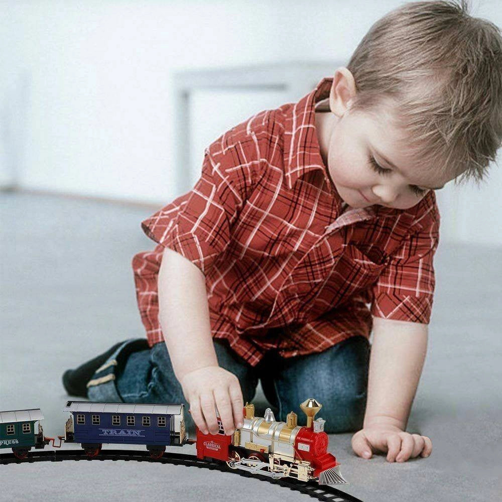 Trade Shop - Pista Trenino Giocattolo Bambini Treno Locomotiva Con Fumo Luce Suoni E 2 Vagoni -