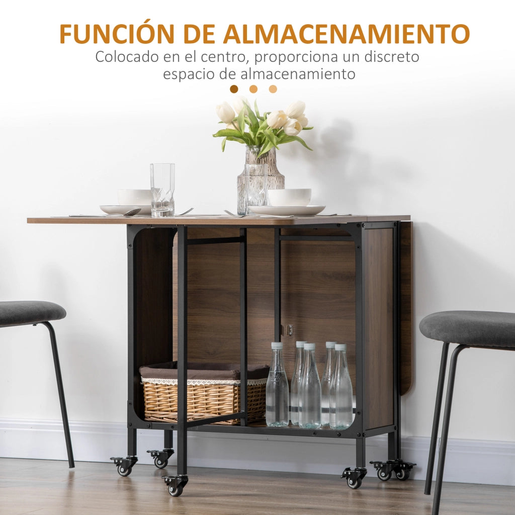 Tavolo da cucina pieghevole con ruote e ripiano ¨C Xylo ¨C Marrone 130x80x74 cm