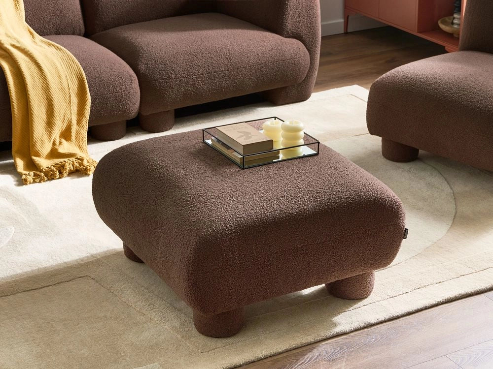 Pouf modulare singolo a profilo ribassato in tessuto bouclé marrone