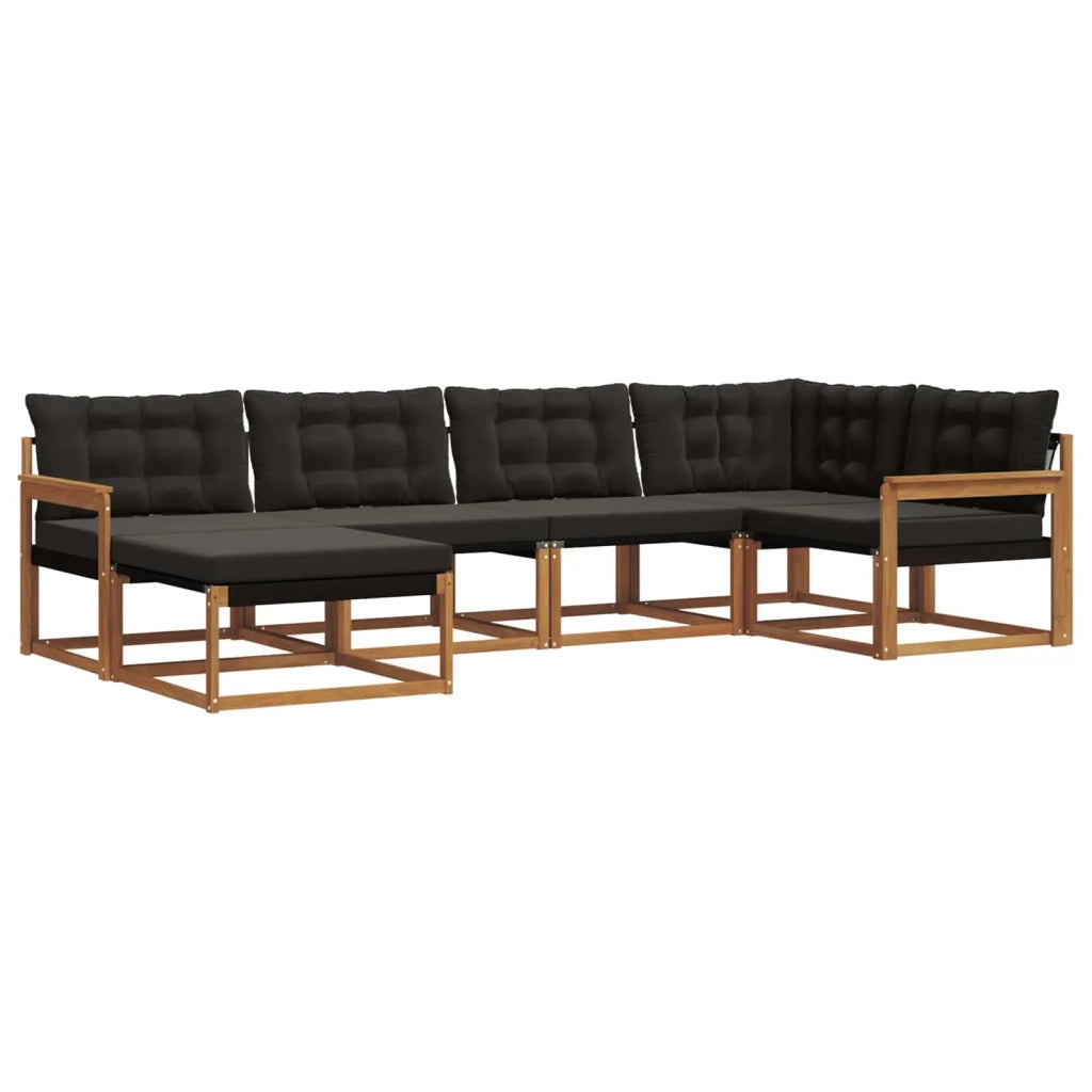 Set di divani da esterno con cuscino 6 pcs Naturale e Nero