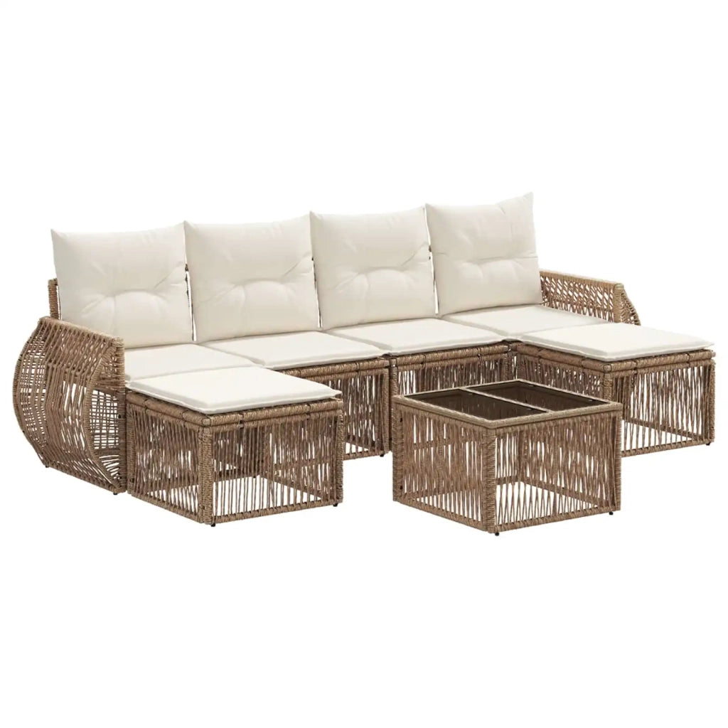 Set Divano da Giardino 7 pcs Beige e Bianco Crema polyrattan
