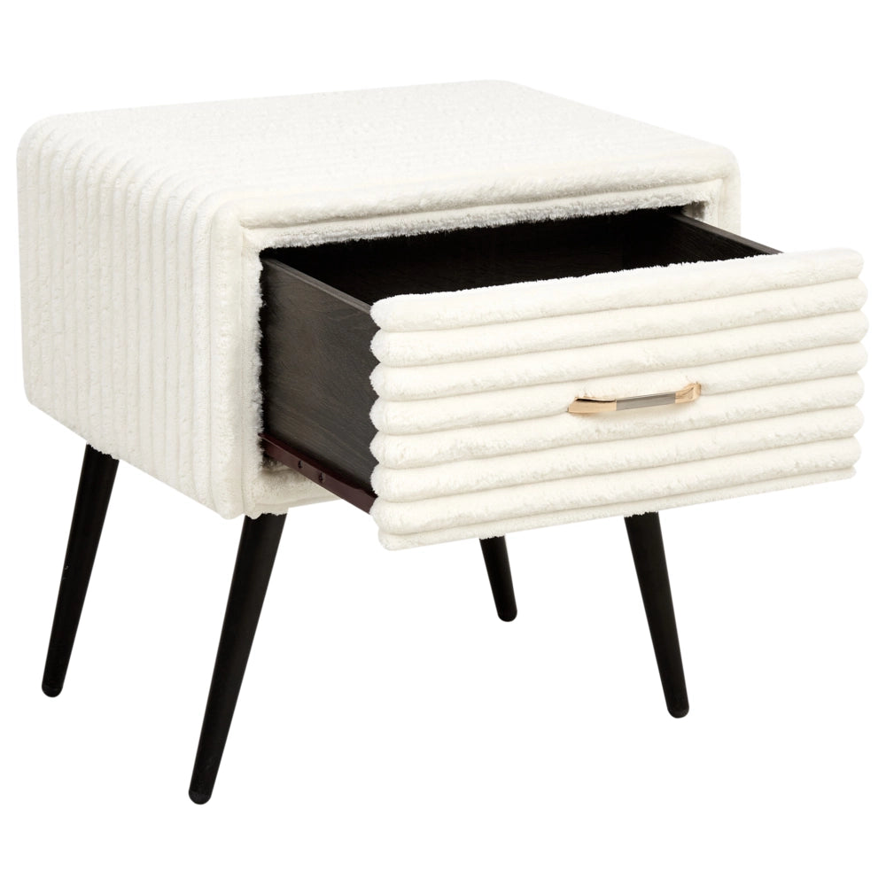 Comodino con rivestimento in velluto bianco con 1 cassetto Mobili per camera da letto dal design minimalista