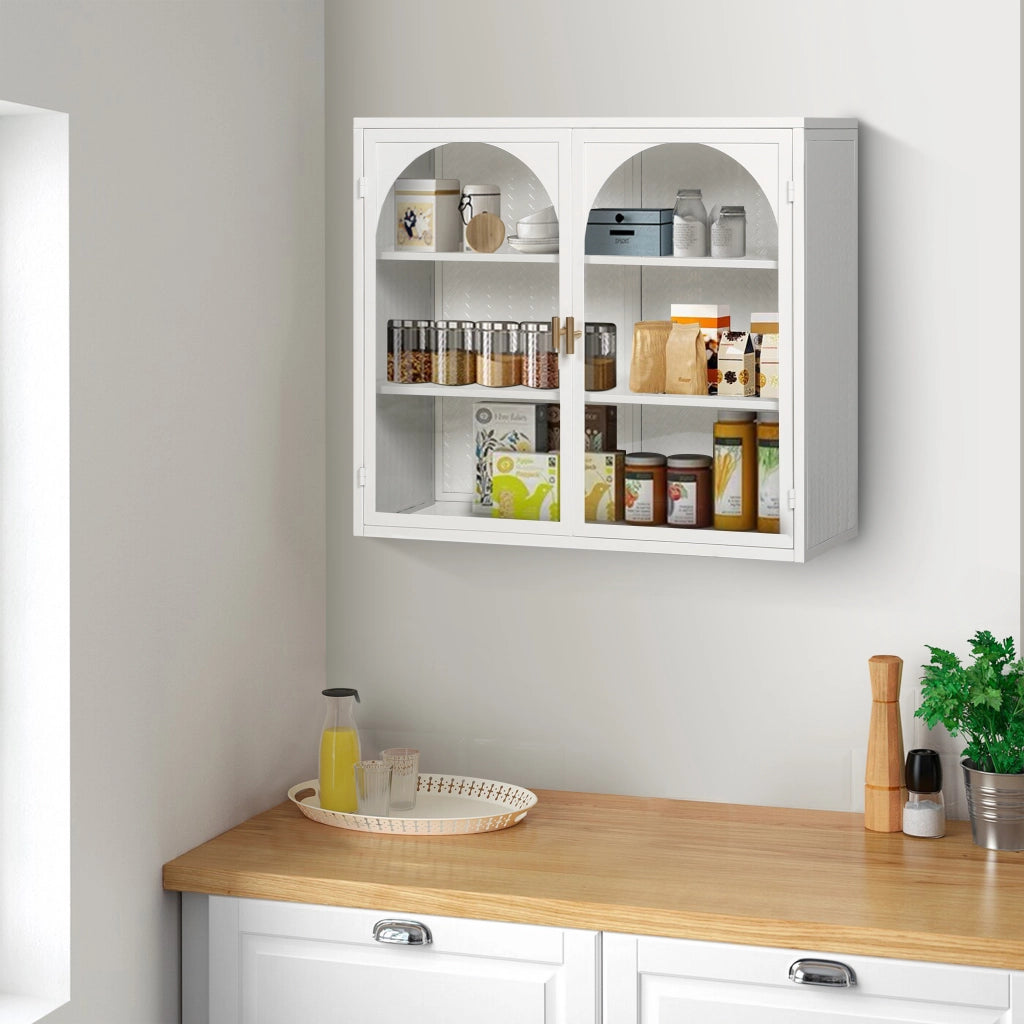 Armadietto pensile con 2 ante e 3 livelli di contenimento; ripiano rimovibile; per bagno; in metallo; 60 × 23 × 70 cm bianco