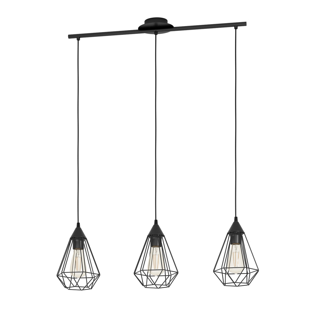 Lampadario A Sospensione Vintage Tarbes Acciaio Nero 3 Luci E27 Regolabile