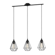 Lampadario A Sospensione Vintage Tarbes Acciaio Nero 3 Luci E27 Regolabile