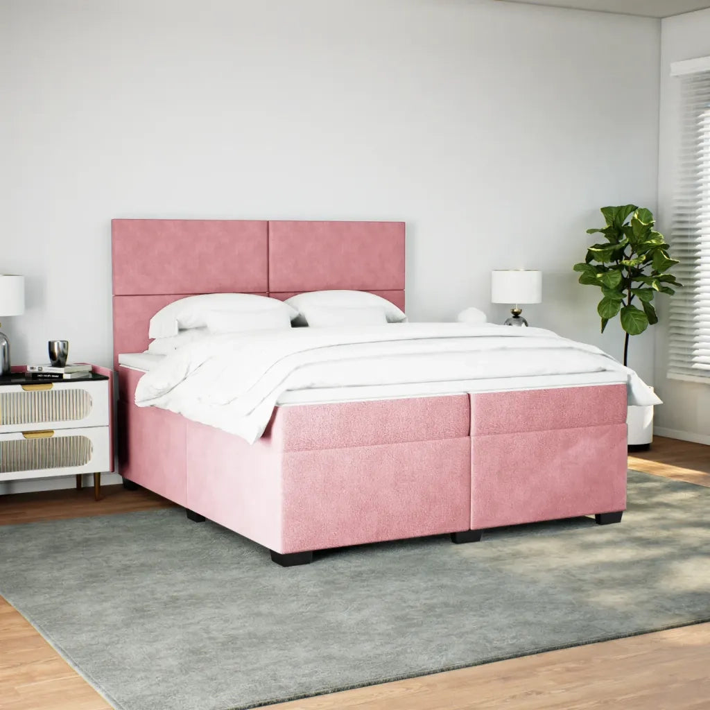 vidaXL Giroletto a Molle con Materasso Rosa 200x200 cm in Velluto