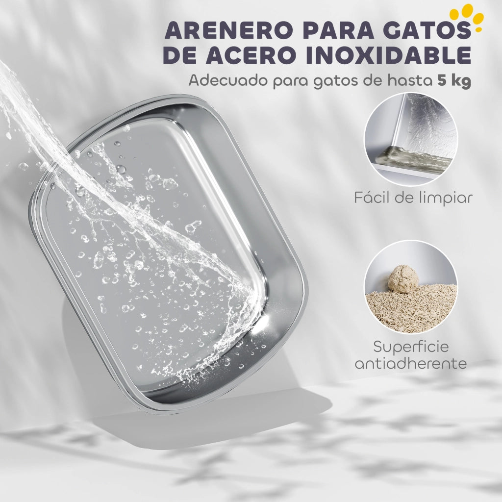 Arenero per Gatti ¨C zephmum ¨C 52.4x41.3x39.9 cm Bianco Acciaio Inox