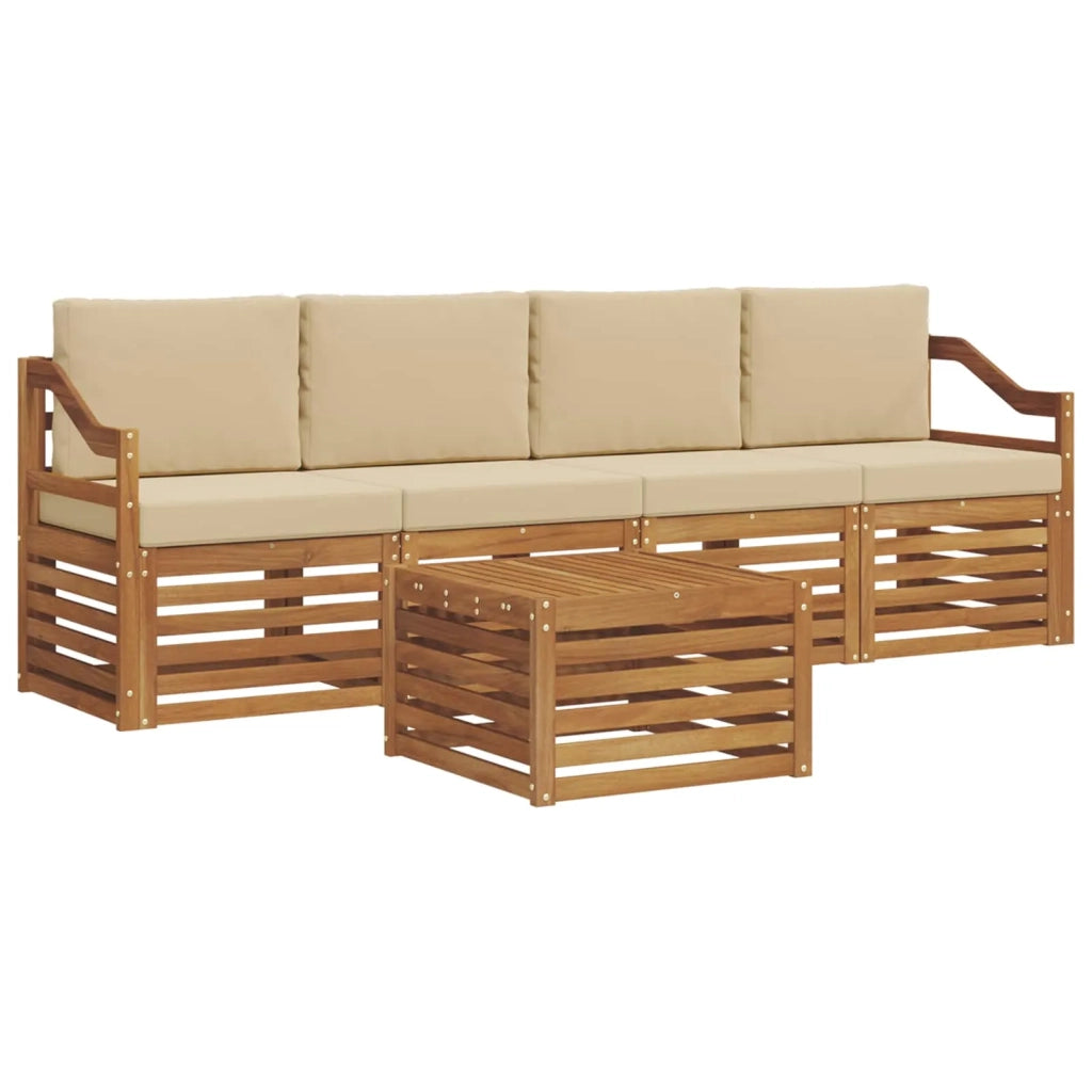 Set di divani da esterno con cuscino 5 pcs Naturale e Beige