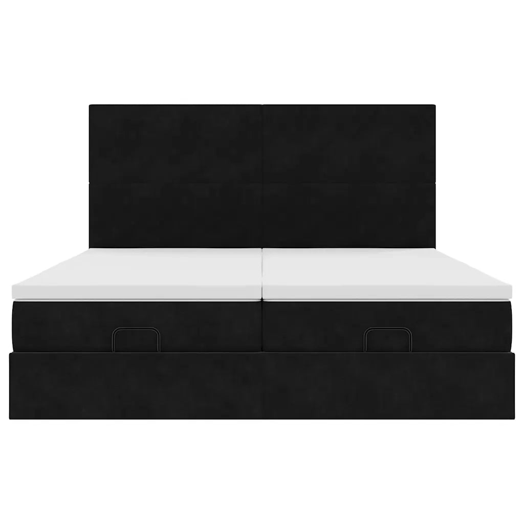 Struttura Letto Pouf con Materassi Nero 180x200 cm in Velluto