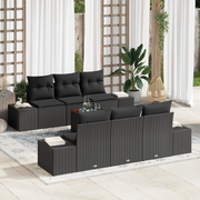 Set di divani da giardino 7 pezzi con cuscini neri in polyrattan