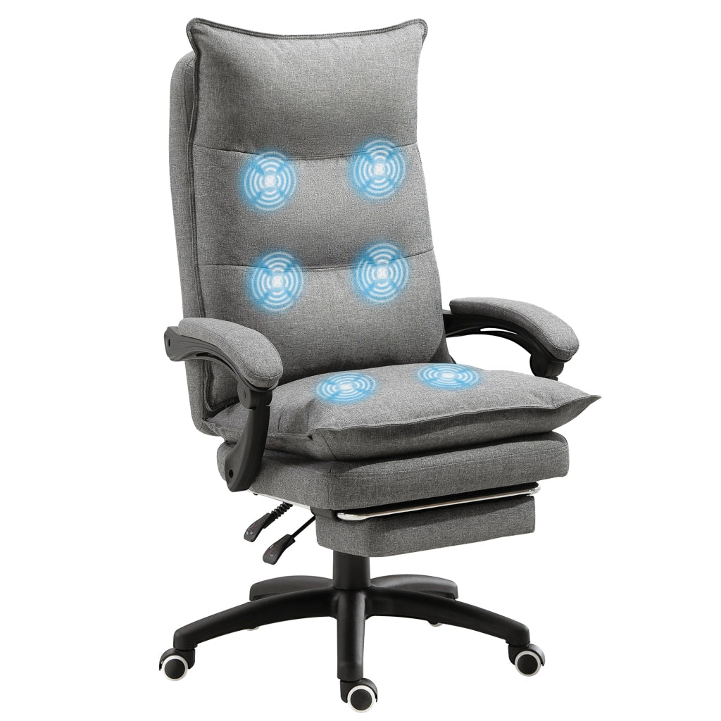 Sedia da Ufficio Imbottita con 6 Punti Massaggianti, Altezza Regolabile e Rotelle, 70x62x120-130 cm, Grigio