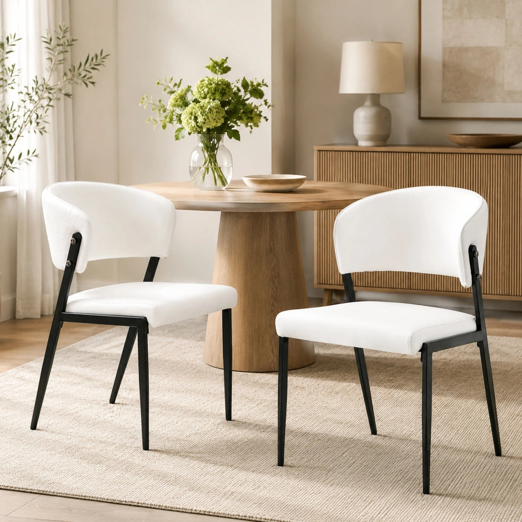 Set di 2 sedie da pranzo imbottite in PU bianco