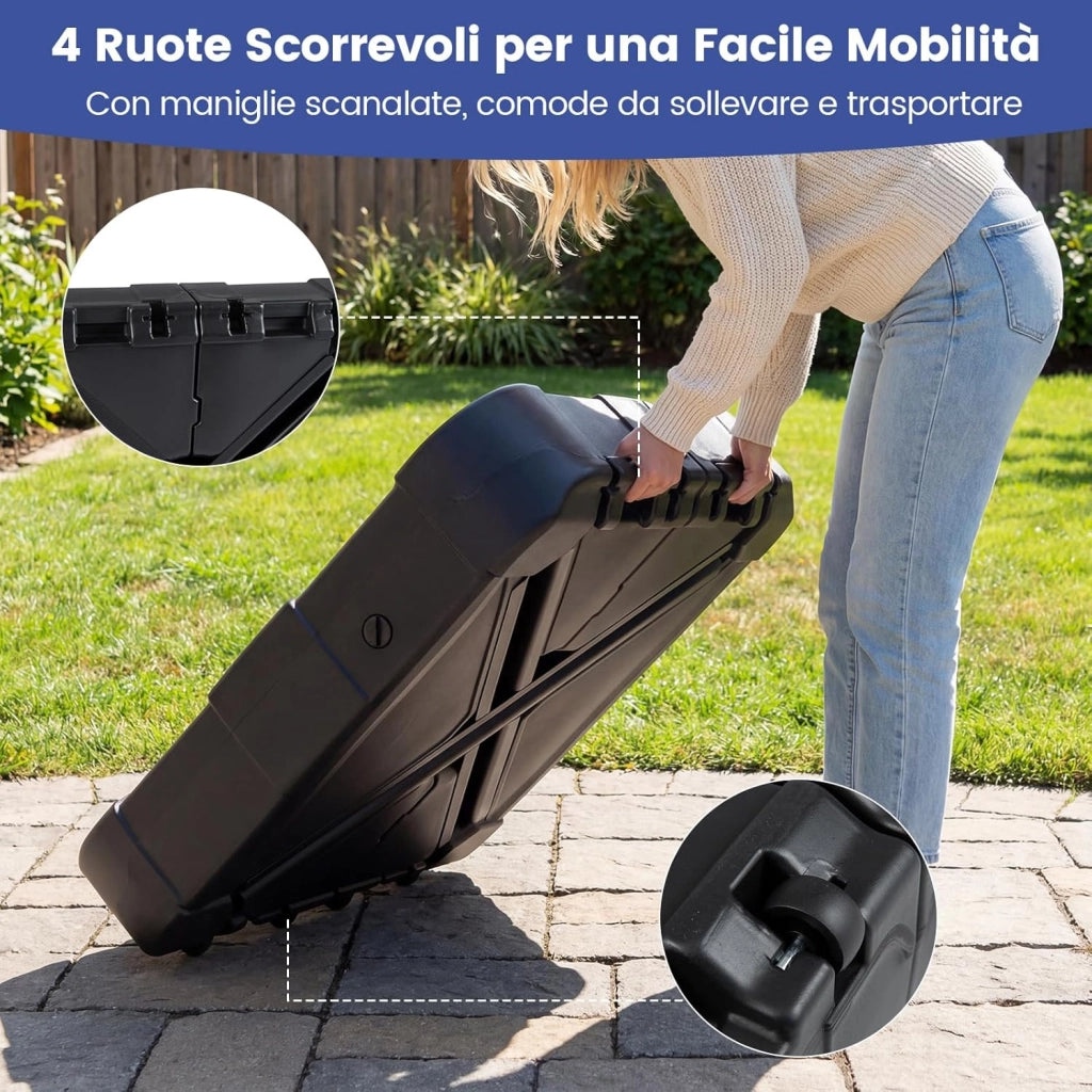 Base per Ombrellone da Esterno, con Braccio a Cantiere da 130/170 kg con Ruote, Supporto per Ombrellone Offset Pesante, Base Quadrata Riempibile con Acqua e Sabbia (130 kg)