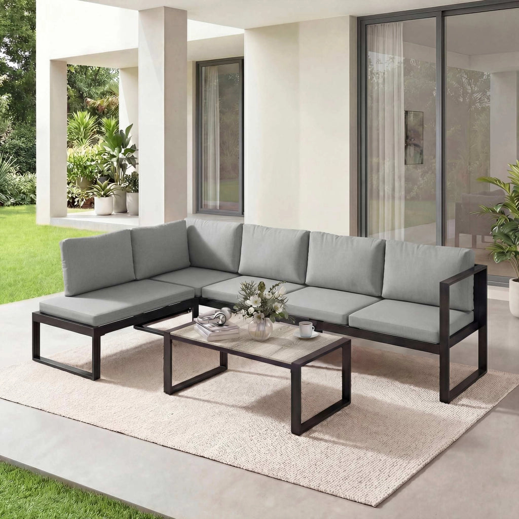 Set divano angolare 5 posti esterno ¨C zephmum ¨C grigio scuro polyrattan