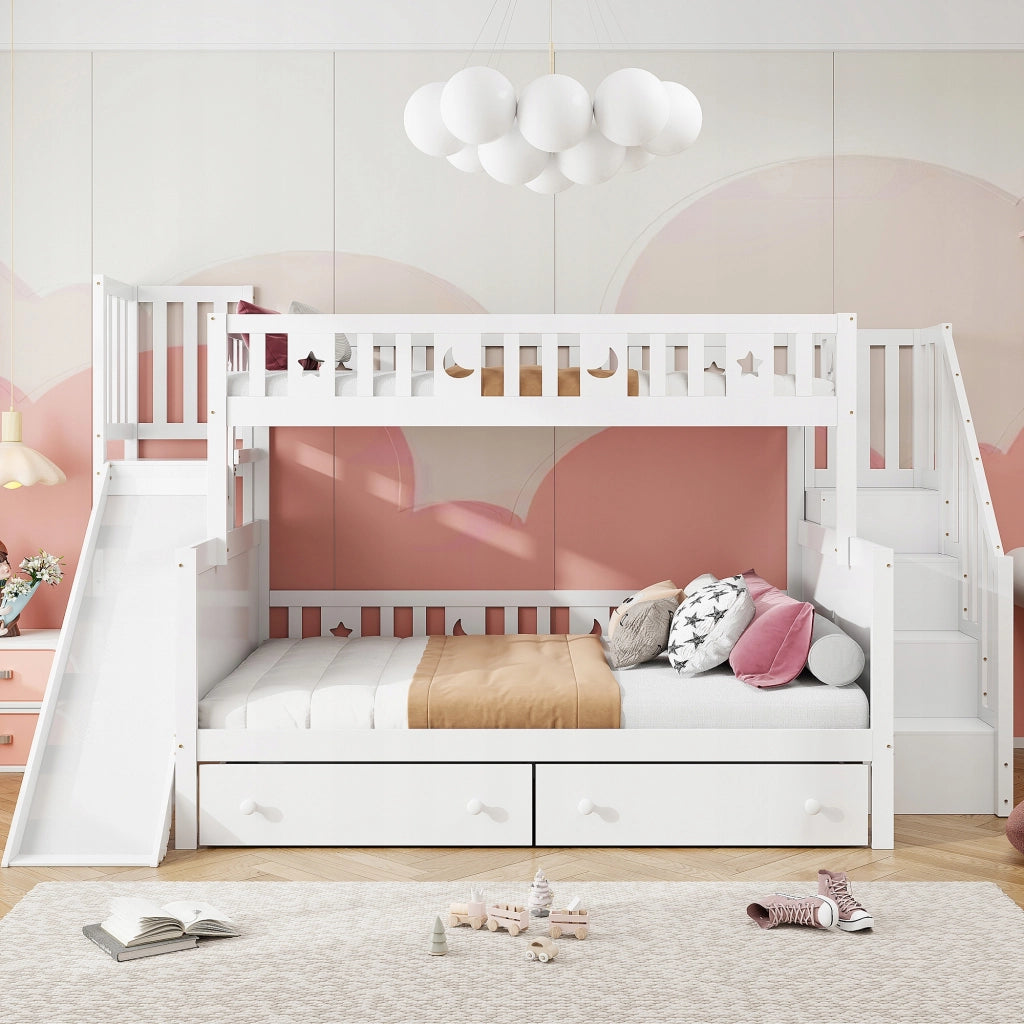Letto a castello per bambini 90x200/140x200 - Xylo - Bianco con scivolo