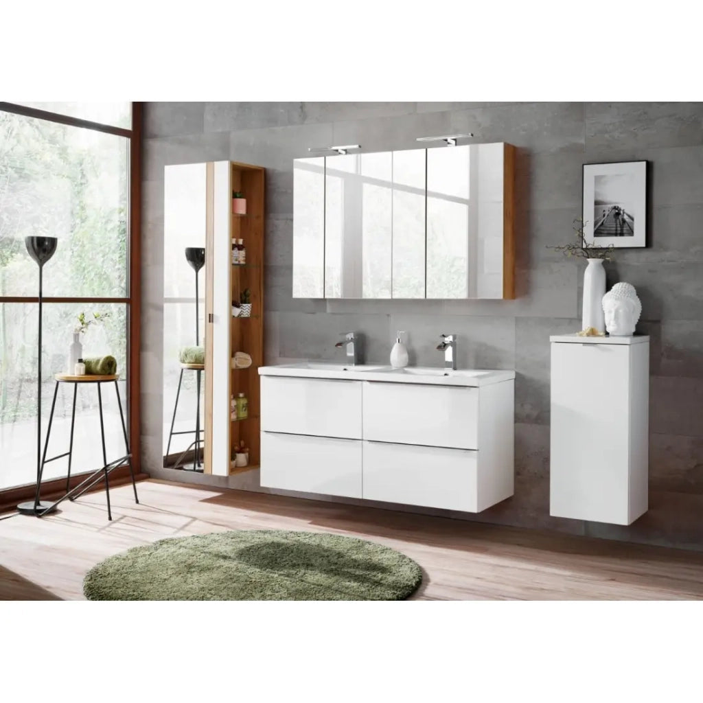 Mobile sottolavabo NALYA 60 cm – Bianco lucido e rovere chiaro – Design sospeso