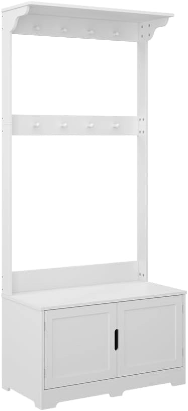 Appendiabiti Lysa, Bianco, 80 x 180 cm con 2 porte, per riporre giacche, scarpe e accessori