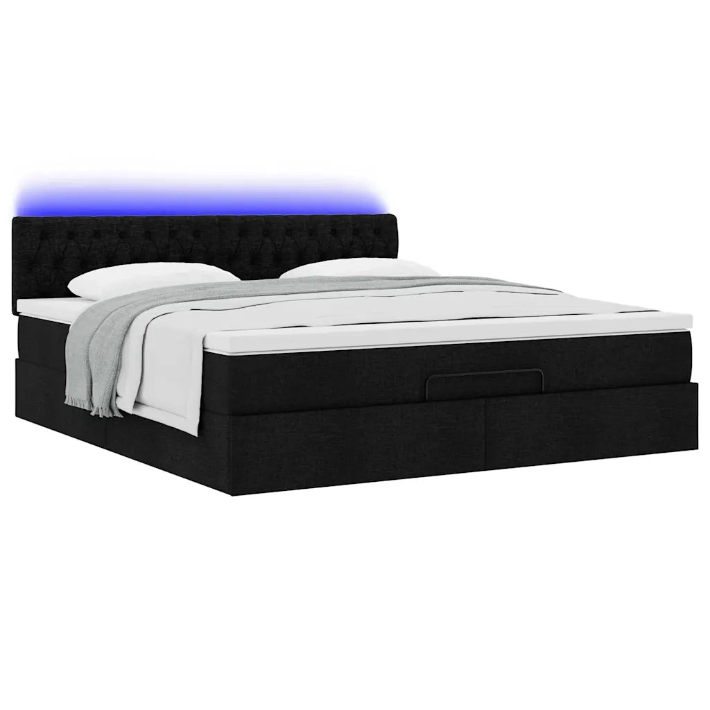 Pouf Letto con Materasso e LED Nero 180x200cm Tessuto