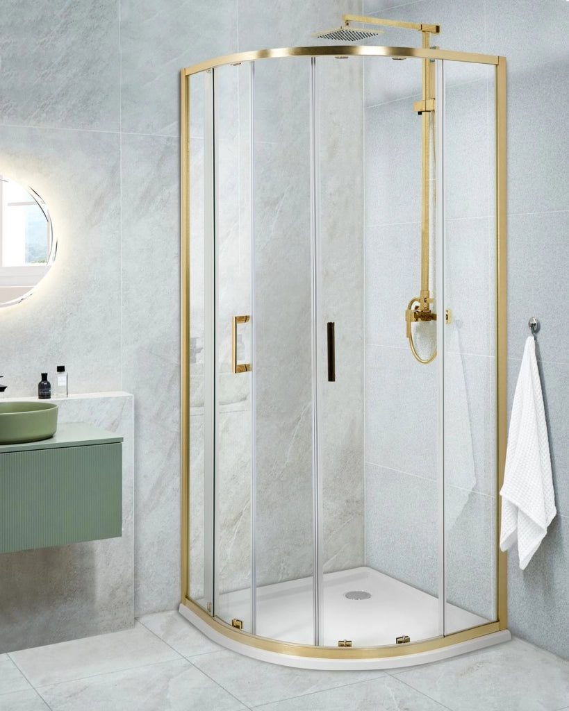 Box Doccia Semicircolare Vetro Temperato Doppia Porta oro 80 x 80 x 185 cm bagno