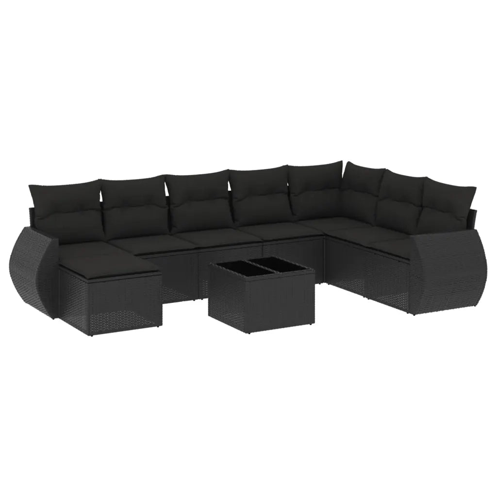 Set Divani da Giardino 9 pz con Cuscini Nero in Polyrattancod mxl 88478