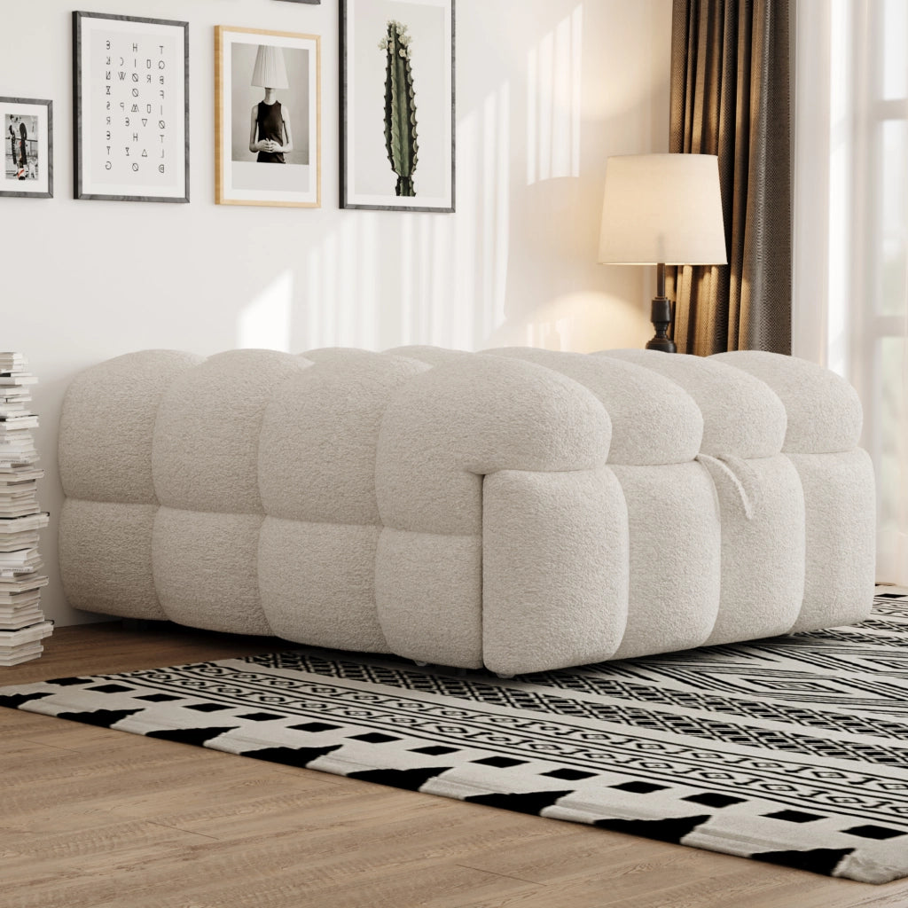 OKWISH Poltrona letto convertibile 2 in 1 con pouf, senza materasso, montaggio richiesto, Tessuto Teddy Beige 183 × 76 × 42 cm
