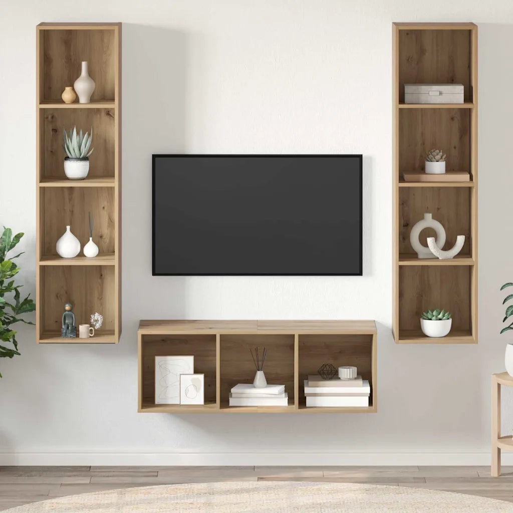 Set mobile TV 3 pz Rovere artigianale Legno ingegnerizzato 3393341