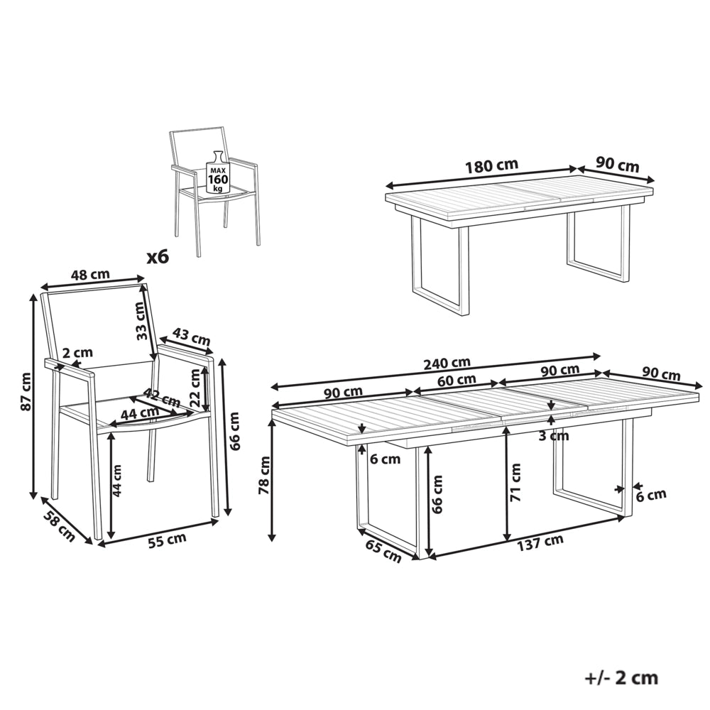 Set da pranzo da giardino Bianco e Grigio Alluminio Acciaio Inox 6 Posti Mobili da Esterno Moderni