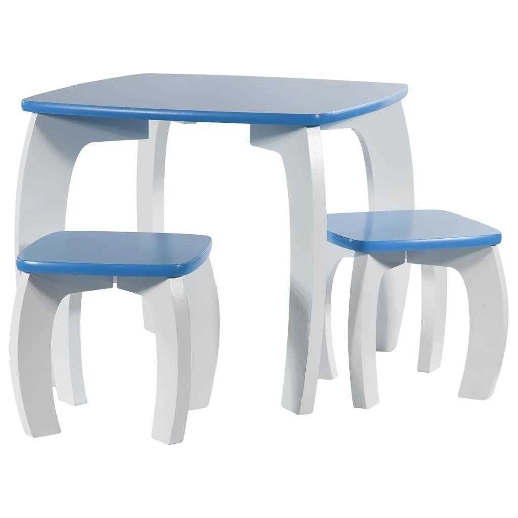 Set tavolo e 2 sgabelli in legno bianchi/blu 96x48x42 h cm